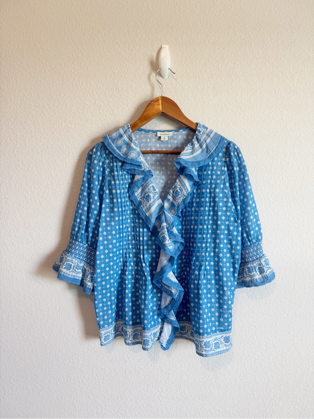 Sundance Blue Floral Print Darcy Ruffle Romantic Boho Flowy Top Size Small